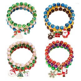 Bracelets de charme 1 ensemble bohème coloré empilable chaîne à main perlée pour femmes chaînes de poignet élastiques bijoux à thème de noël 28TF