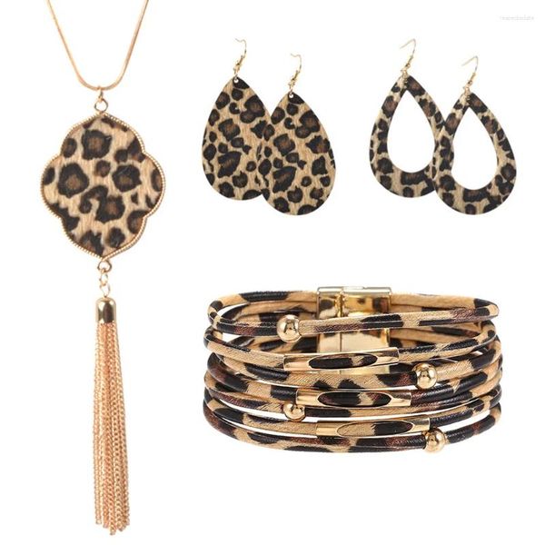 Bracelets de charme 1 ensemble collier léopard bracelet boucles d'oreilles kit pendentif pompon bijoux de mode (style 6)