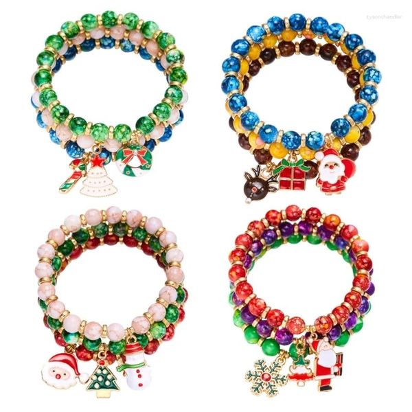 Pulseras con dijes 1 juego Cadena de mano elástica Moda Colorida Tema de Navidad Cuentas Conjuntos de pulseras Adornos Regalos de cumpleaños