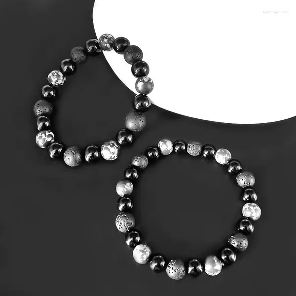Bracelets de charme 10/8mm perlé pierre volcanique naturelle Bracelet de Distance de neige pour hommes femmes ami cadeaux brin bijoux