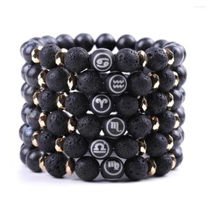 Bedelarmbanden 10 mm twaalf sterrenbeelden Reiki Natural Crystal Black Glitter Stone vulkanische olie gezonde armband