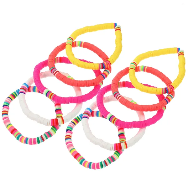 Bracelets de charme 10 pcs tissé amitié coloré polymère argile extensible main corde femme