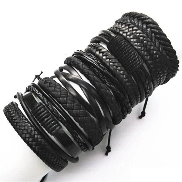 Bracelets de charme 10 pcSset noir enveloppement tissé mode Hommes faits à la main
