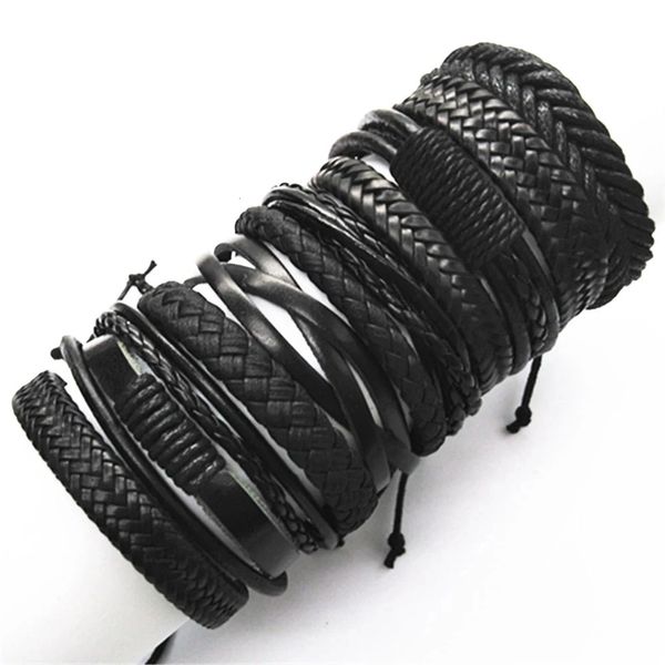 Bracelets de charme 10 pcsset noir Wrap tissé mode à la main hommes hommes femmes bracelet en cuir en gros bijoux cadeau 231012