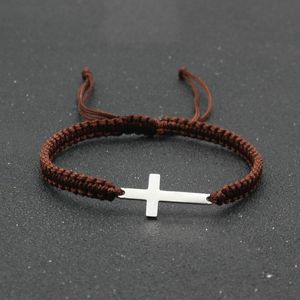 Bedelarmbanden 100% onvoorziene roestvrij staal Good Luck String armband voor vrouwen mannen klassiek Cross Braclet verstelbaar paar Brazalete cadeau