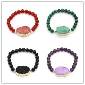 Bracelets à breloques 100-Unique 1 Pcs Couleur Or Malachite Pierre Forme Irrégulière Ovale Cristal Teint Connecter 8 Mm Perles Rondes Bracelet Agates Rouges