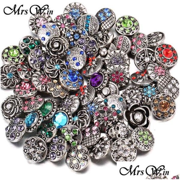 Pulseras con dijes 100 Unids / lote Venta al por mayor 12 Mm 18 Mm Botón a presión Joyas para pulsera Rhinestone mixto Metal Charms Diy Botones 210323 Dro Dhpfl