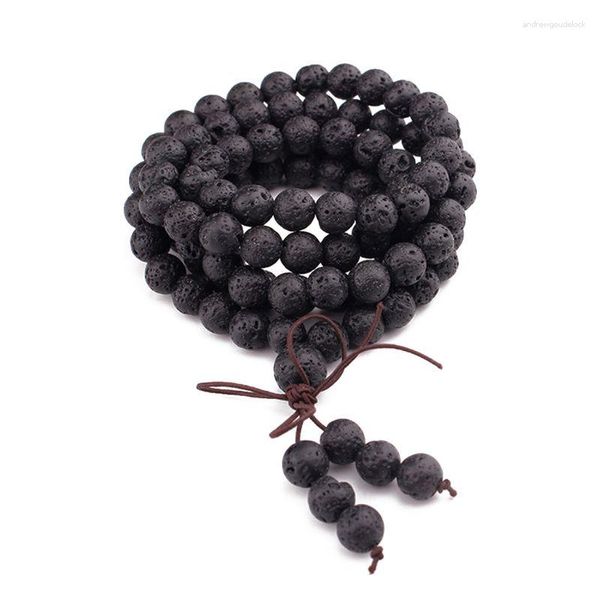 Pulseras con dijes 108 Piedras preciosas naturales Cuentas de oración de Buda Mala Pulsera Piedra de lava negra Difusión de aceite esencial Collar de rosario budista