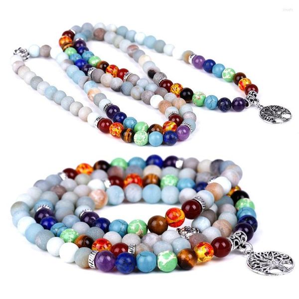 Bracelets porte-bonheur 108 pièces perles de pierre naturelle Bracelet Chakra en cristal pour les femmes Reiki Yoga mat énergie prière bouddhiste