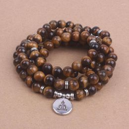 Bracelets de charme 108 Tiger Eye Mala Perles avec Lotus Om Buddhist Yoga Bracelet pour les femmes Bijoux en pierre naturelle Drop