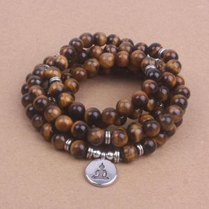 Bedelarmbanden 108 tijger eye mala kralen met lotus om boeddhistische yoga -armband voor vrouwen natuursteen sieraden drop