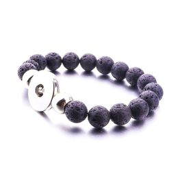 Bracelets porte-bonheur 10Mm pierre de lave noire perle turquoise bouton pression Bracelet aromathérapie diffuseur d'huile essentielle pour les femmes bijoux goutte Dhjuy