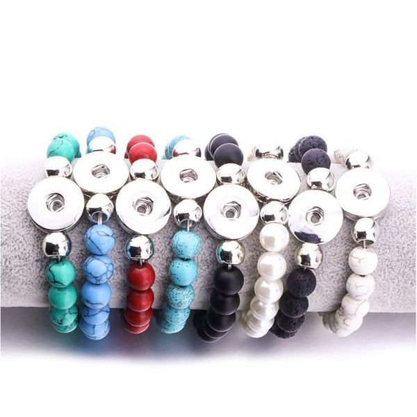 Bracelets de charme 10mm Pierre de lave noire Turquoise Perle Snap Bouton Bracelet Aromathérapie Diffuseur d'huile essentielle pour femmes Snaps Bijoux DH6ZA