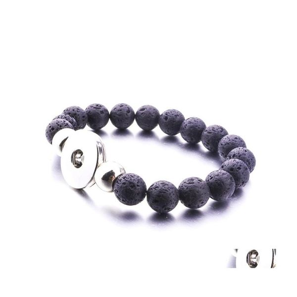 Charm Bracelets 10Mm Black Lava Stone Turquesa Bead Snap Button Bracelet Aromaterapia Aceite Esencial Difusor Para Mujeres Joyería Drop Dhnqz