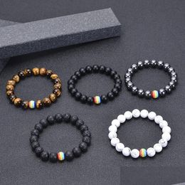 Bedelarmbanden 10 mm natuursteen kralen armband regenboog LGBT -relatie paren tijger eye lava yoga kralen armbanden verstelbare dhfze