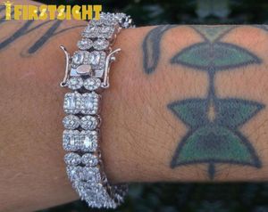 Bedelarmbanden 10 mm persoonlijkheid stokband armband 2 rij zilveren kleur ijskoud kubieke zirconia bling miami cuban hiphop vrouwen mannen 8446402