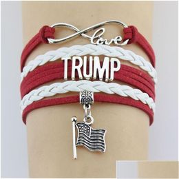 Bracelets de charme 10pc / lot Infinity Love Bethe Changement Trump Drapeau Charms Bracelets En Cuir Tresse Wrap Bracelet Hommes Femmes Mode Drop Del Dhs6Y