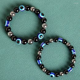 Bracelets de charme 10pcs 8mm 10mm Blue Tigers Eye Black Hematite Bracelet Coloré Glaze Evil Perles Strand pour Femmes Hommes Bijoux