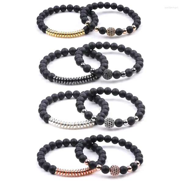 Bracelets de charme 10pcs 8 mm noirs mate mate hématite micro zircon perles couples bracelets pour femmes bijoux de yoga hommes
