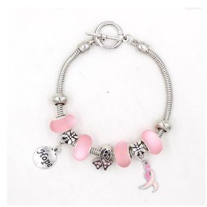 Bracelets de charme 10pcs bijoux de cancer du sein t-bar bascule plus proche espoir ruban rose charmes bracelet bracelet pour la sensibilisation Pulsera