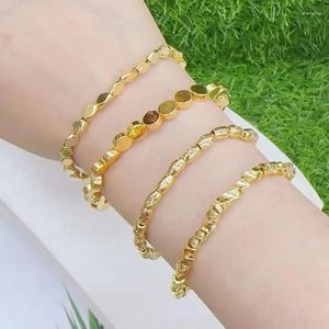 Charm Bracelets 10Pcs Classic Dainty Small 18K chapado en oro Nugget Drum Coin Twisted Beads Bracelet Jewelry Gifts