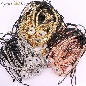 Charm Bracelets 10PCS Eye Micro Pave Black CZ Beads redondos Macrame trenzado Brazaletes para hombre