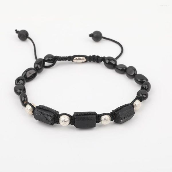 Pulseras de encanto 10 unids / lote Natural Negro Turmalina Piedra Chunky Chip Beads Cordón Anudado Pulsera Ajustable Joyería N0569JBI