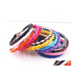 Pulseras con dijes 10 Unids / lote Pulsera de cuero de la pu Pulsera de cadena de cuerda trenzada Fit Diy Beads Bangle para mujeres Hombres S Joyería de moda en B Otocy