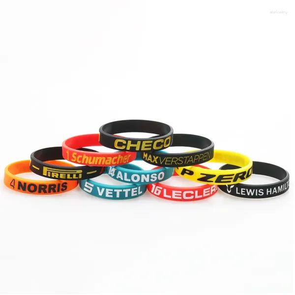 Bracelets de charme 10pcs / lot Bracelets de silicone de course pour le sport de plein air VETTEL LECLERC Formula Driver Bands Cadeau Homme et enfants