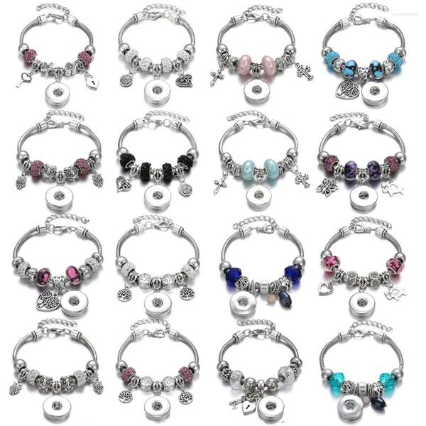 Pulseras con dijes, 10 unids/lote, venta al por mayor, brazaletes con botones a presión, pulsera con cuentas, ajuste DIY, 20mm, 18mm, botones, cuentas de joyería