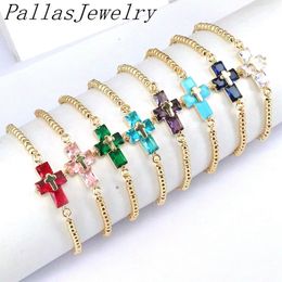 Bracelets porte-bonheur 10 pièces mode minimaliste délicat plaqué or 18 carats cristal Cz croix femmes perle réglable chaîne Bracelet bijoux 230821