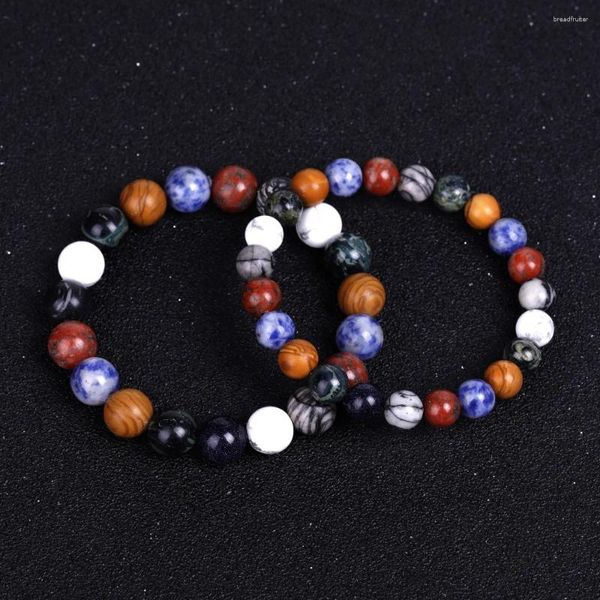 Pulseras de encanto 10 unids Piedra natural 8/10 mm Howlite Sodalite Kambaba Jasper Madera Parejas Pulsera para mujeres Hombres Joyería de yoga