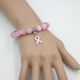 Bedelarmbanden 10 stks pakken borstkanker bewustzijn sieraden wit roze opaal kralen armband lint armbandenbangles