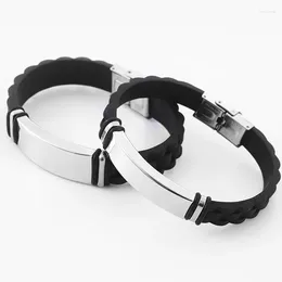 Bracelets de charme 10pcs en acier inoxydable étiquettes d'identification vierges bracelet en silicone accordable pour graver un bracelet en plaque métallique miroir poli punk hip hop