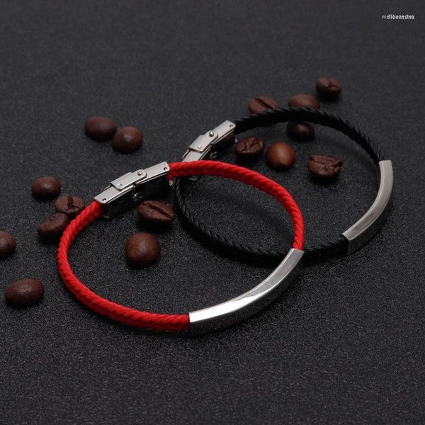 Bracelets porte-bonheur 10 pièces en acier inoxydable bricolage ID tresse Bracelets blanc pour graver Bracelet de corde rouge/noir avec plaque en métal