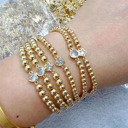 Bracelets de charme 10pcs à la mode plaqué or rond 5mm bracelet de boule de perles CZ étoile coeur extensible élastique pour les femmes
