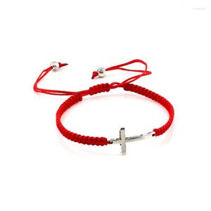 Bracelets porte-bonheur 10 pièces en alliage de zinc ton croix réglable cordon rouge Bracelet de poignet tissé à la main C-55