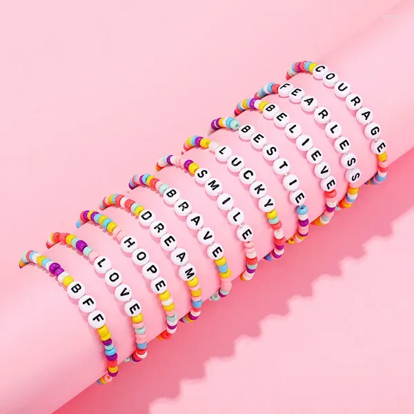 Bracelets de charme 11 pcs enfants pour filles lettre perles enfant en bas âge bébé mignon amitié princesse extensible semblant jouer bracelet coût