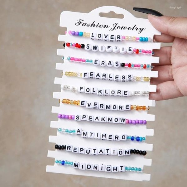 Pulseras de encanto 11 piezas Exquisitas Swiftie Bead Letter Elastic Wristband Party Fans Dropshipship