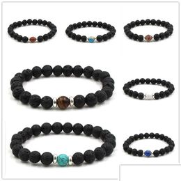 Bracelets porte-bonheur 12 couleurs naturel pierre de lave noire bracelet oeil de tigre turquoise Vaolcano diffuseur d'huile essentielle d'aromathérapie goutte D Dhrx0