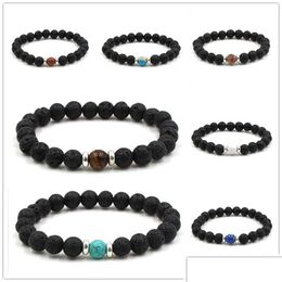 Bracelets de charme 12 couleurs Naturel Black Lava Stone Turquoise Tigers Eye Bracelet Vaolcano Aromathérapie Huile Essentielle Diffuseur Drop Del Dhffr