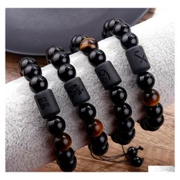 Bedelarmbanden 12 constellatie paar armband zwarte tijger natuurlijke stenen armbanden voor vrouwen mannen gevlochten reiki kralen charme sieraden dhmqh