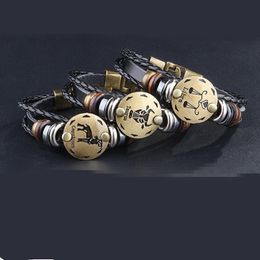 Bracelets De Charme 12 Constellation Bracelet En Cuir Tissé Pour Femmes Hommes Vintage Punk Tressé Antifatigue Alliage Bijoux Cadeau En Gros Dh1Gj