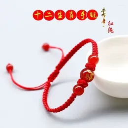 Bracelets de charme 12 Constellations Bracelet à la main corde rouge tissée signe du zodiaque chinois Agate perles bijoux pour anniversaire