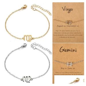 Bracelets de charme 12 Constellations avec carte Zodiac Horoscope Modèle Bracelet Bracelet Bijoux de bijoux pour les femmes en gros Drop de Dh4me