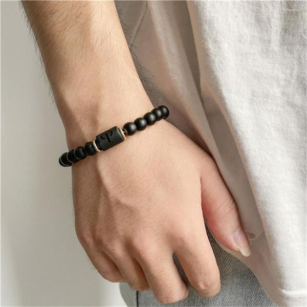 Bracelets de charme 12 Constellations Perles du zodiaque pour femmes Hommes Matte Black Agate Bracelets élastiques Bijoux Rosaire Cadeau d'anniversaire