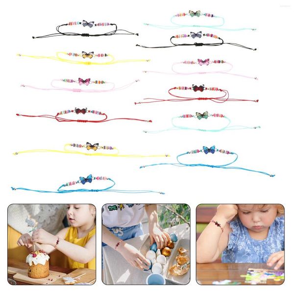 Pulseras de encanto 12 PCS Niña trenzada Pulsera para niños Amantes Boho Joyería Mujeres Mariposa Juguetes Polímero Arcilla Heishi Beads