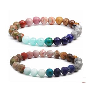 Pulseras con dijes 12 Pulsera de piedra natural de la suerte del zodiaco Bohemio 7 Chakra para mujeres Joyería de yoga12 Joyería de entrega de gota hecha a mano Dheg2