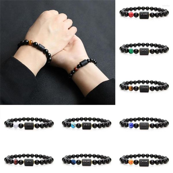 Bracelets de charme 12 Bracelet d'obsidien de signe zodiaque pour femmes hommes mode naturel noire en pierre élastique perle élastique Bangles Bijoux d'anniversaire