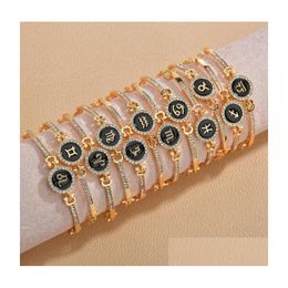 Bracelets de charme 12 Signes du zodiaque Fashion Diamond Constellation Bracelet Femmes Simple Elegant Gold plaqué Bijoux Cuff Drop Livraison OT4FF